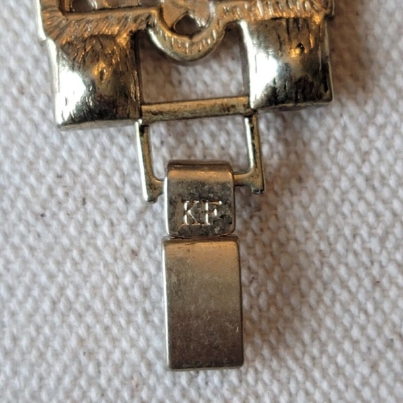 Vintage Signed KF Gold and Clear Acrylic Stone Open Link Bracelet - Picture 5 of 6